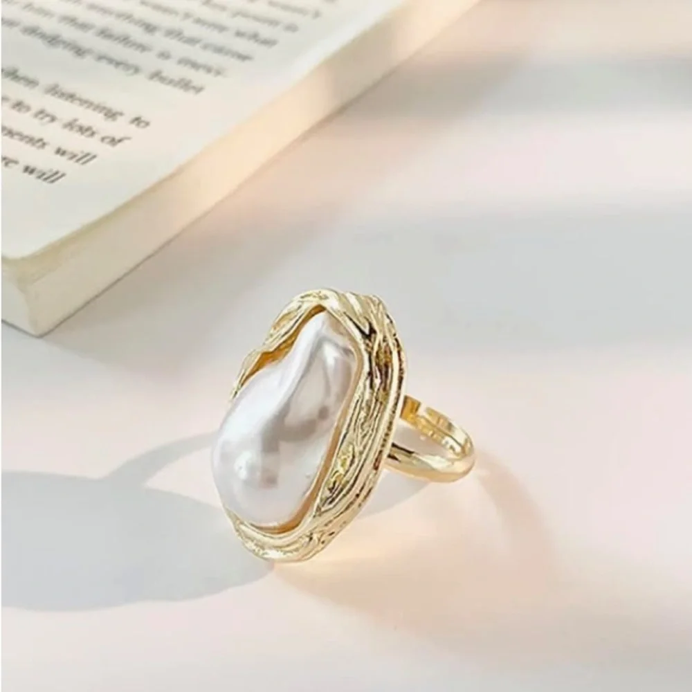 Irregular Pearl Rings Gold Baroque Statement Ring Adjustable Chunky Wedding